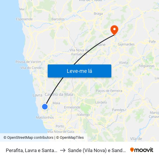 Perafita, Lavra e Santa Cruz do Bispo to Sande (Vila Nova) e Sande (São Clemente) map