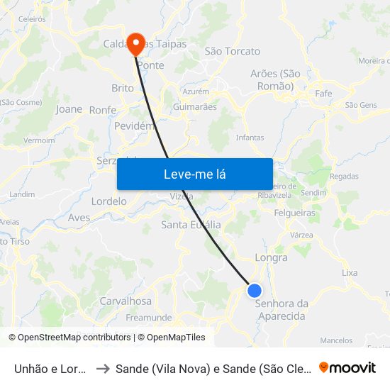 Unhão e Lordelo to Sande (Vila Nova) e Sande (São Clemente) map