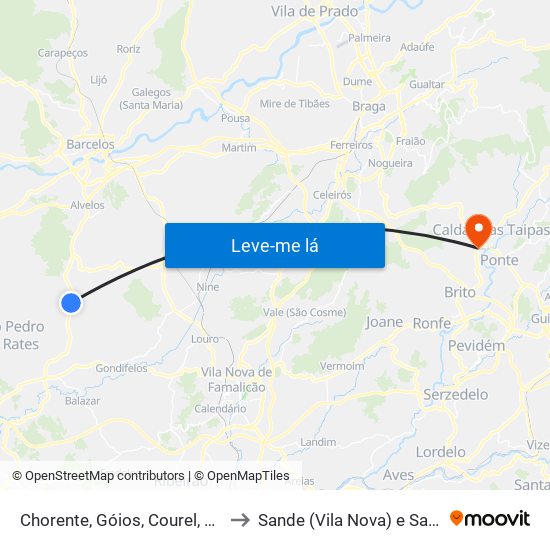 Chorente, Góios, Courel, Pedra Furada e Gueral to Sande (Vila Nova) e Sande (São Clemente) map