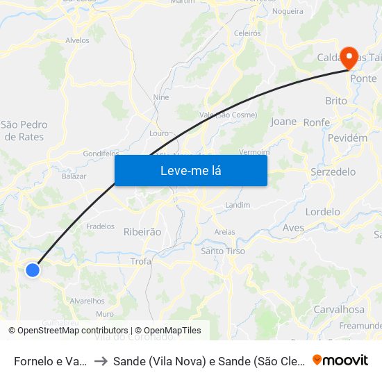 Fornelo e Vairão to Sande (Vila Nova) e Sande (São Clemente) map