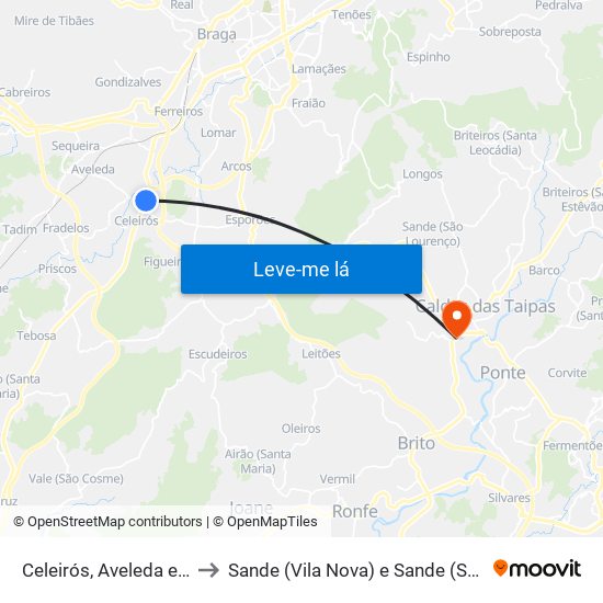 Celeirós, Aveleda e Vimieiro to Sande (Vila Nova) e Sande (São Clemente) map