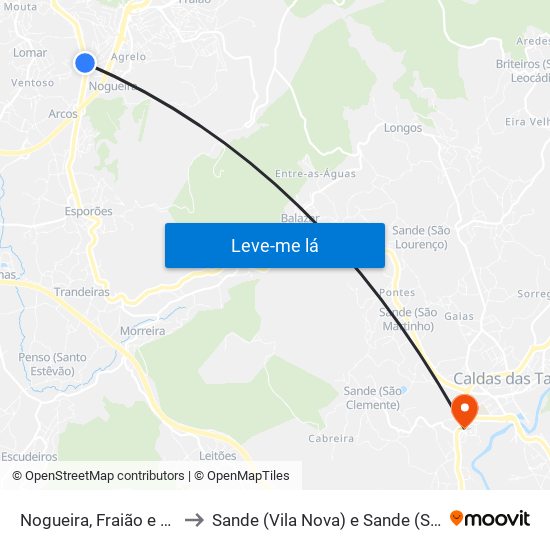 Nogueira, Fraião e Lamaçães to Sande (Vila Nova) e Sande (São Clemente) map