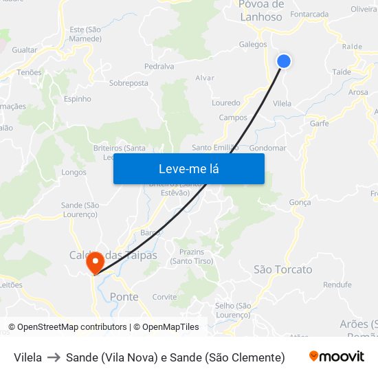 Vilela to Sande (Vila Nova) e Sande (São Clemente) map