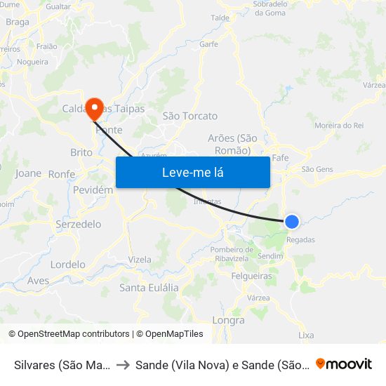 Silvares (São Martinho) to Sande (Vila Nova) e Sande (São Clemente) map