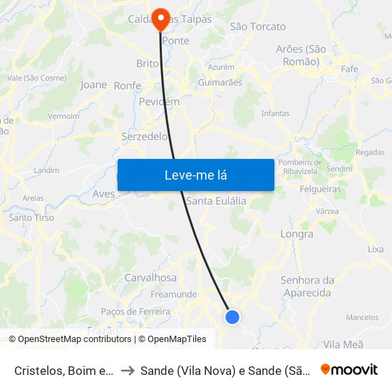 Cristelos, Boim e Ordem to Sande (Vila Nova) e Sande (São Clemente) map
