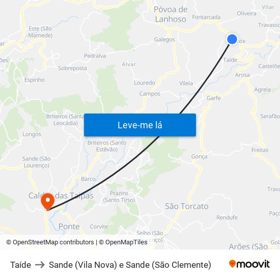 Taíde to Sande (Vila Nova) e Sande (São Clemente) map