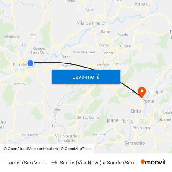 Tamel (São Veríssimo) to Sande (Vila Nova) e Sande (São Clemente) map