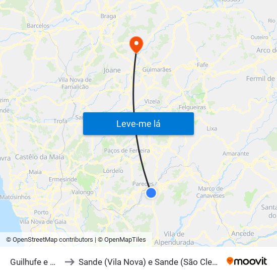 Guilhufe e Urrô to Sande (Vila Nova) e Sande (São Clemente) map