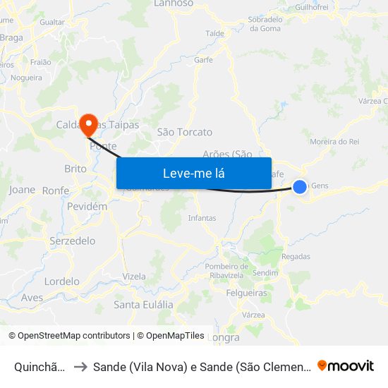 Quinchães to Sande (Vila Nova) e Sande (São Clemente) map