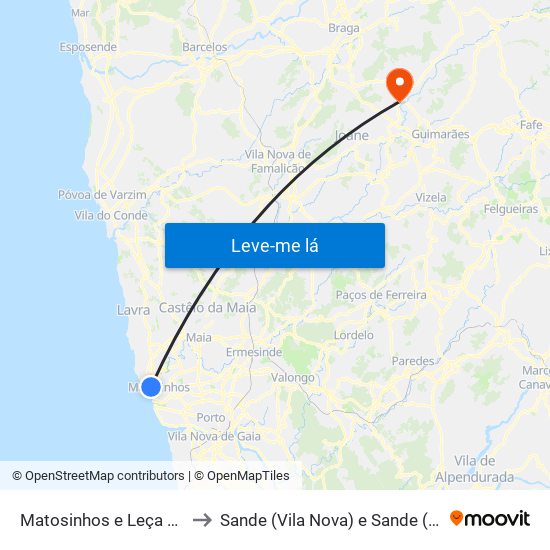 Matosinhos e Leça da Palmeira to Sande (Vila Nova) e Sande (São Clemente) map