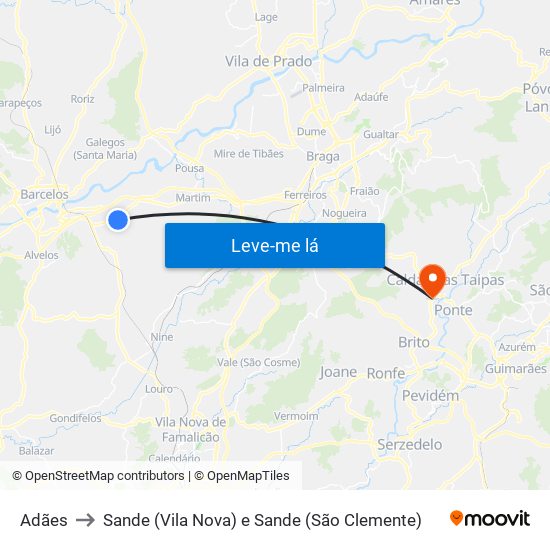 Adães to Sande (Vila Nova) e Sande (São Clemente) map