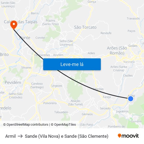 Armil to Sande (Vila Nova) e Sande (São Clemente) map