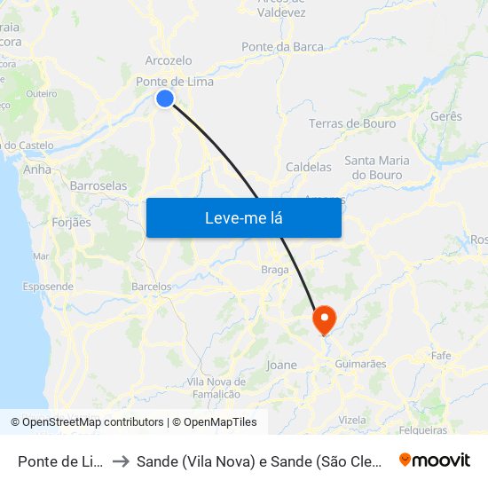 Ponte de Lima to Sande (Vila Nova) e Sande (São Clemente) map