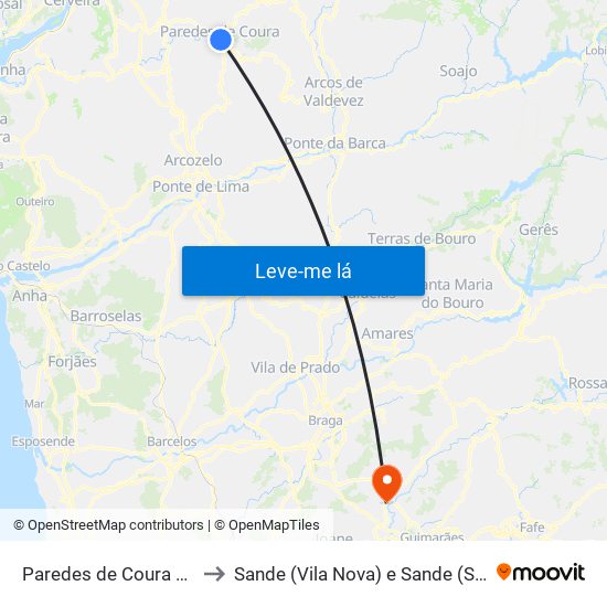 Paredes de Coura e Resende to Sande (Vila Nova) e Sande (São Clemente) map