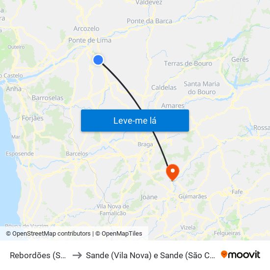 Rebordões (Souto) to Sande (Vila Nova) e Sande (São Clemente) map