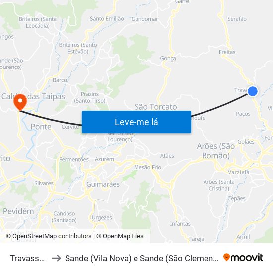 Travassós to Sande (Vila Nova) e Sande (São Clemente) map