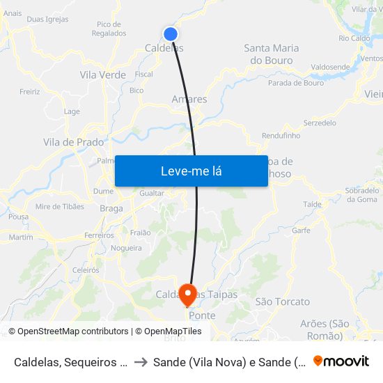 Caldelas, Sequeiros e Paranhos to Sande (Vila Nova) e Sande (São Clemente) map
