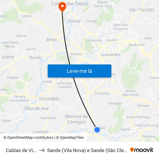 Caldas de Vizela to Sande (Vila Nova) e Sande (São Clemente) map