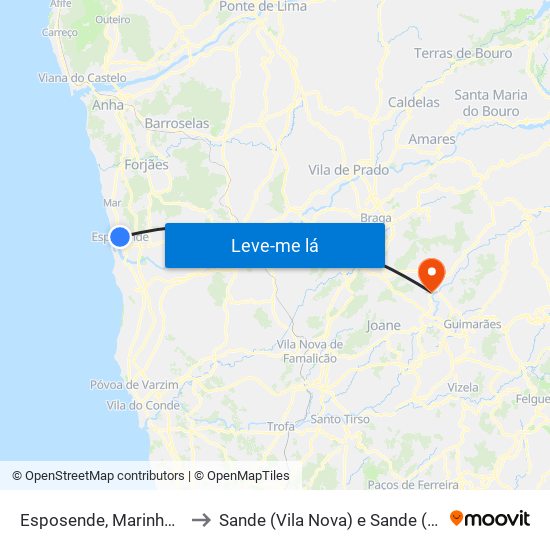 Esposende, Marinhas e Gandra to Sande (Vila Nova) e Sande (São Clemente) map