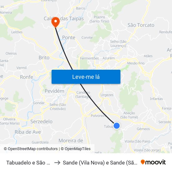 Tabuadelo e São Faustino to Sande (Vila Nova) e Sande (São Clemente) map