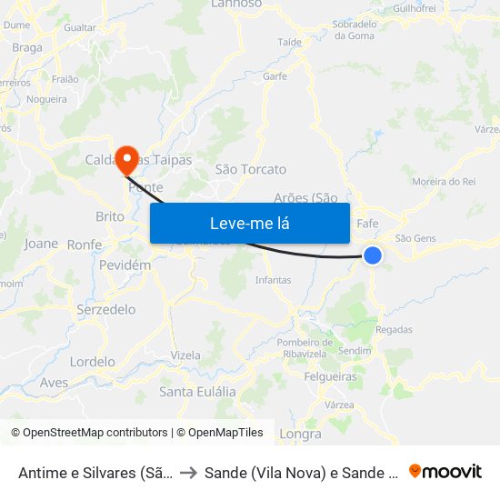 Antime e Silvares (São Clemente) to Sande (Vila Nova) e Sande (São Clemente) map