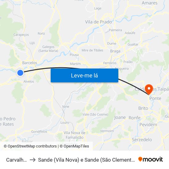 Carvalhal to Sande (Vila Nova) e Sande (São Clemente) map