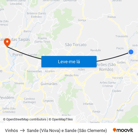 Vinhós to Sande (Vila Nova) e Sande (São Clemente) map