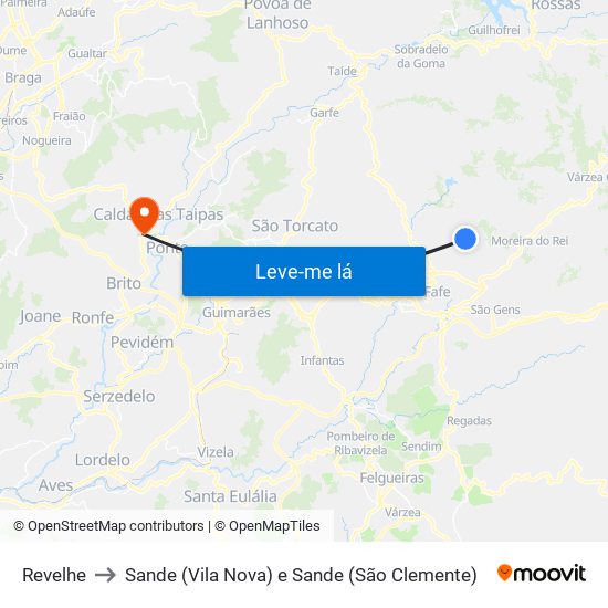 Revelhe to Sande (Vila Nova) e Sande (São Clemente) map