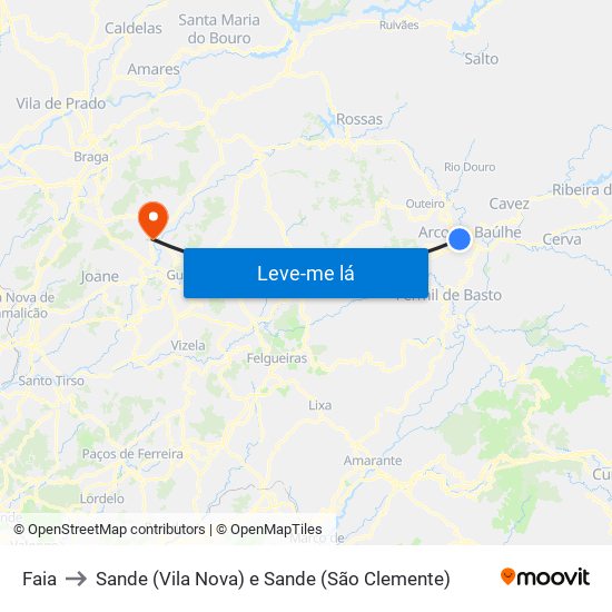 Faia to Sande (Vila Nova) e Sande (São Clemente) map