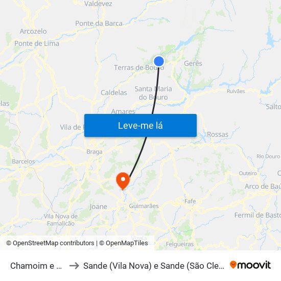 Chamoim e Vilar to Sande (Vila Nova) e Sande (São Clemente) map