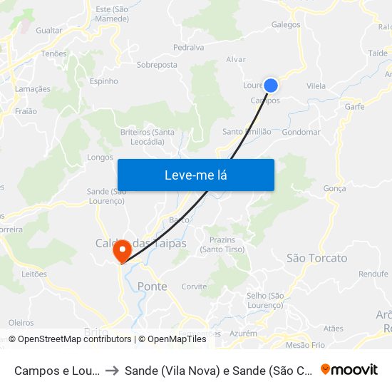 Campos e Louredo to Sande (Vila Nova) e Sande (São Clemente) map