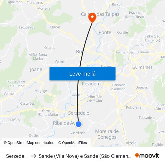 Serzedelo to Sande (Vila Nova) e Sande (São Clemente) map