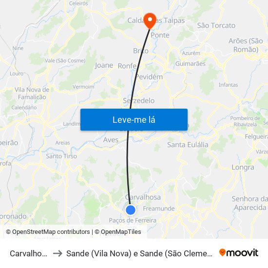 Carvalhosa to Sande (Vila Nova) e Sande (São Clemente) map