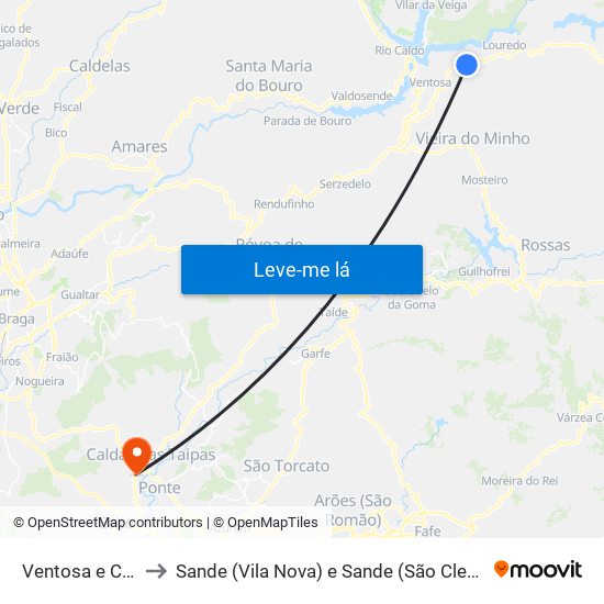 Ventosa e Cova to Sande (Vila Nova) e Sande (São Clemente) map