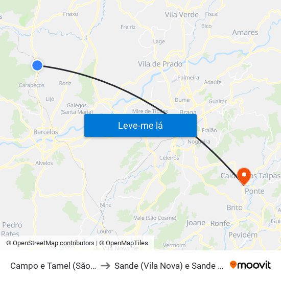 Campo e Tamel (São Pedro Fins) to Sande (Vila Nova) e Sande (São Clemente) map