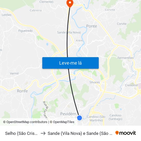 Selho (São Cristóvão) to Sande (Vila Nova) e Sande (São Clemente) map