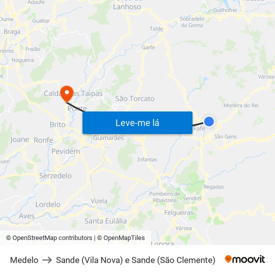 Medelo to Sande (Vila Nova) e Sande (São Clemente) map