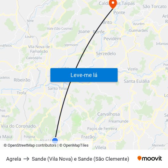 Agrela to Sande (Vila Nova) e Sande (São Clemente) map