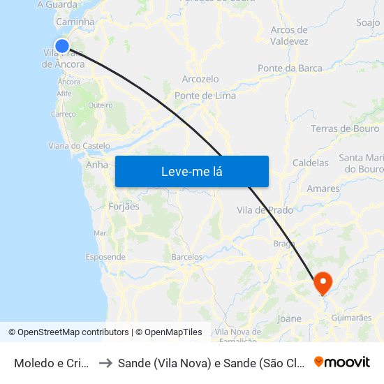 Moledo e Cristelo to Sande (Vila Nova) e Sande (São Clemente) map
