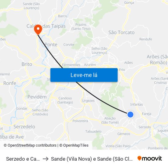 Serzedo e Calvos to Sande (Vila Nova) e Sande (São Clemente) map