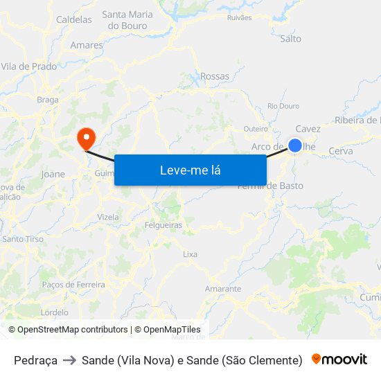 Pedraça to Sande (Vila Nova) e Sande (São Clemente) map