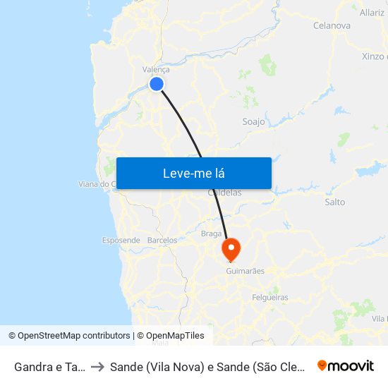Gandra e Taião to Sande (Vila Nova) e Sande (São Clemente) map
