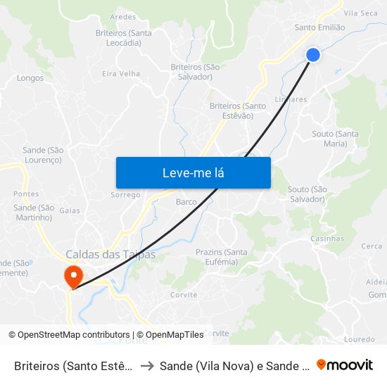 Briteiros (Santo Estêvão) e Donim to Sande (Vila Nova) e Sande (São Clemente) map