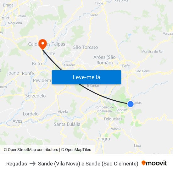 Regadas to Sande (Vila Nova) e Sande (São Clemente) map