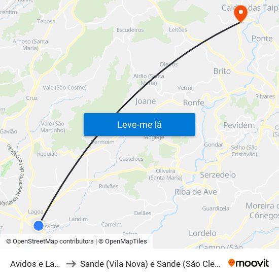 Avidos e Lagoa to Sande (Vila Nova) e Sande (São Clemente) map