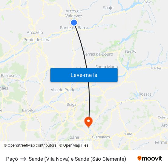 Paçô to Sande (Vila Nova) e Sande (São Clemente) map