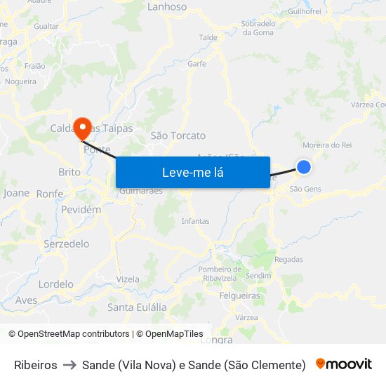 Ribeiros to Sande (Vila Nova) e Sande (São Clemente) map