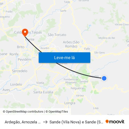 Ardegão, Arnozela e Seidões to Sande (Vila Nova) e Sande (São Clemente) map