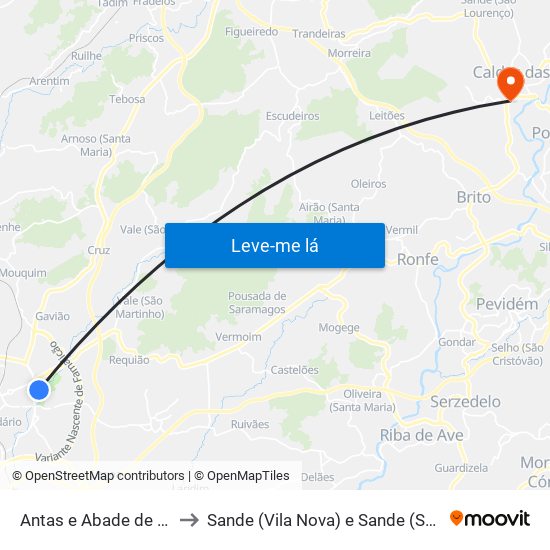 Antas e Abade de Vermoim to Sande (Vila Nova) e Sande (São Clemente) map