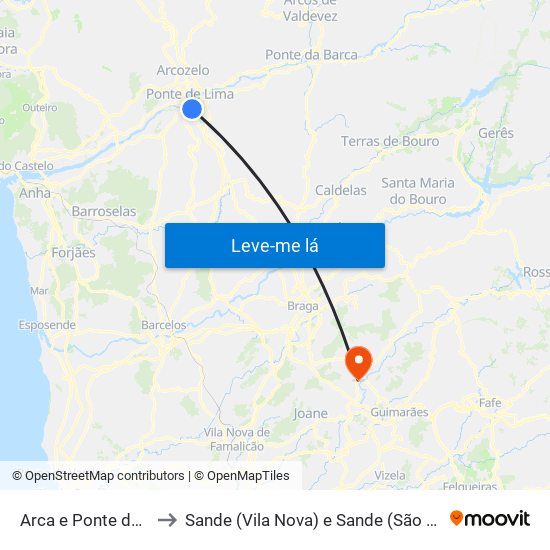 Arca e Ponte de Lima to Sande (Vila Nova) e Sande (São Clemente) map